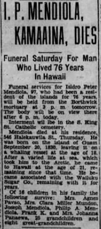 1928 Isidro Peter Mendiola Obituary