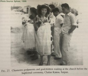 CHamoru Baptismo. The woman is Maxima Dela Cruz Pangelinan.