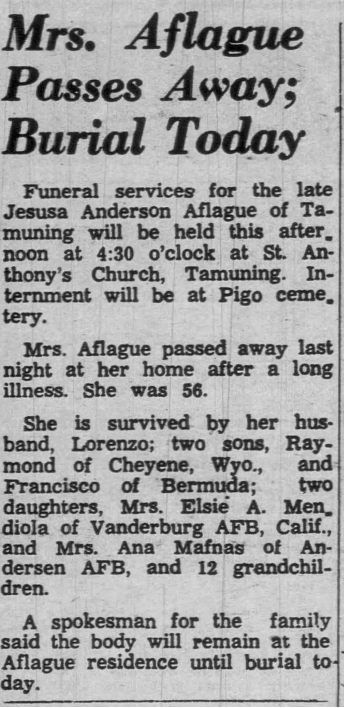 11 1961 Jesusa Pereda Anderson Aflague Obit