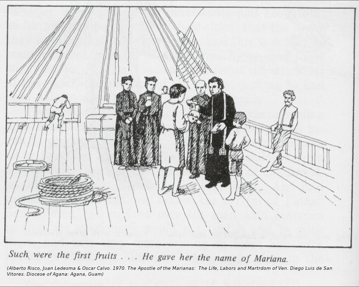 Mariana's Christening on the Spanish Ship San Diego (From Risco 1970)